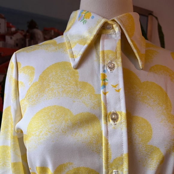 Vintage Jantzen novelty long sleeve button down Sz SM. All over clouds print - Picture 1 of 5